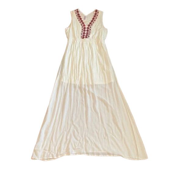 Alya Embroidered Maxi boho Dress v neck Sleeveless ivory Sz Small - Picture 5 of 16
